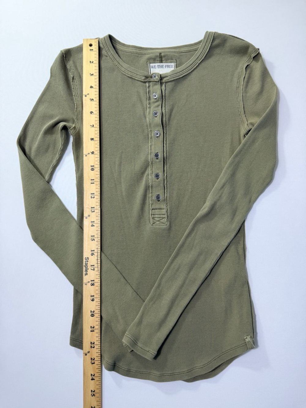 We The Free Free People Olive Ribbed 6 Button Henley Long-Sleeve Top Size XS - Picture 6 of 8